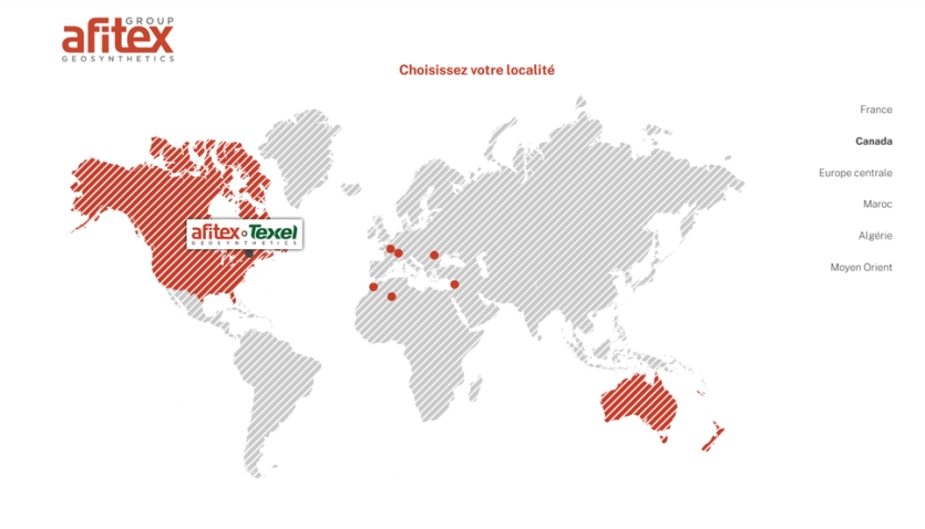 Création d'une carte intéractive du Groupe AFITEX dans le monde et du site AFITEX TEXEL