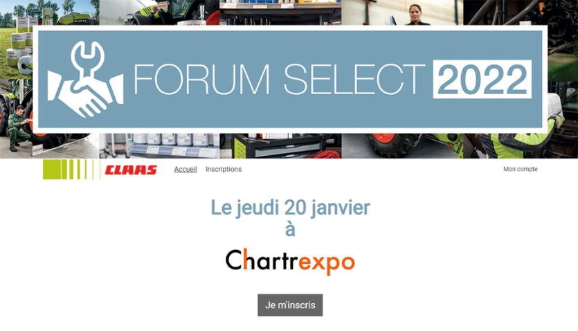 Outil d'inscription en ligne pour le Forum Select CLAAS France