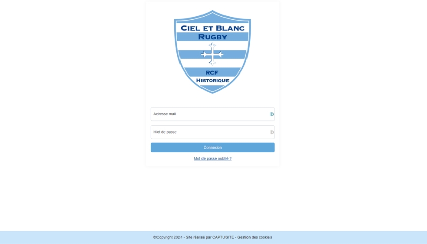 Portail internet pour les adhérents de l'association "Ciel et Blanc Rugby"