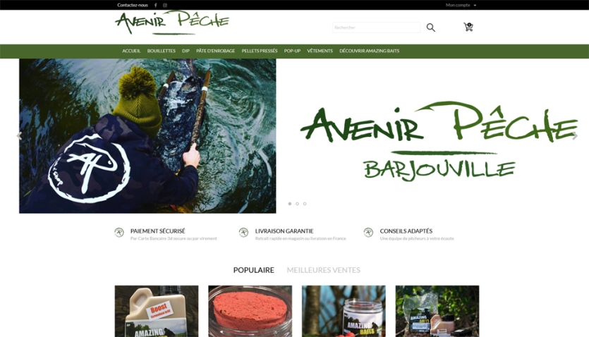 Site E-commerce de vente en ligne d'articles de pêche